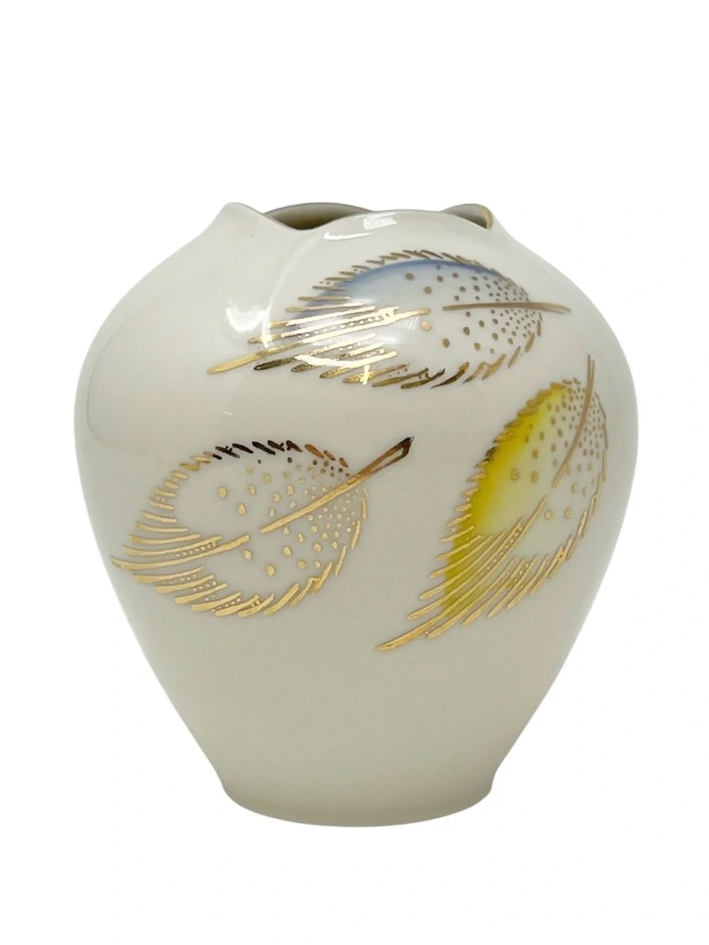Vintage Midcentury Modern Porcelain Vase by Schwarzenhammer Feathers Cream Gold